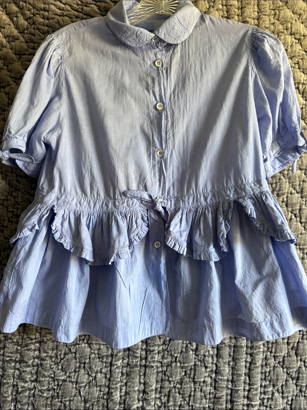 Kids Peplum Button-Front Top - Light Blue 100%Cotton